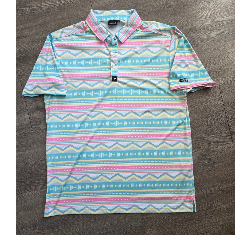Bad Birdie Polo Shirt Mens XL Multi Geometric Southwestern Golf Short Sl